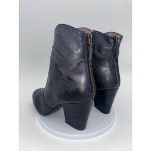VINTAGE NINE WEST Black Leather Boot Heeled Ankle Chunky Back Zip Dashiell 8.5